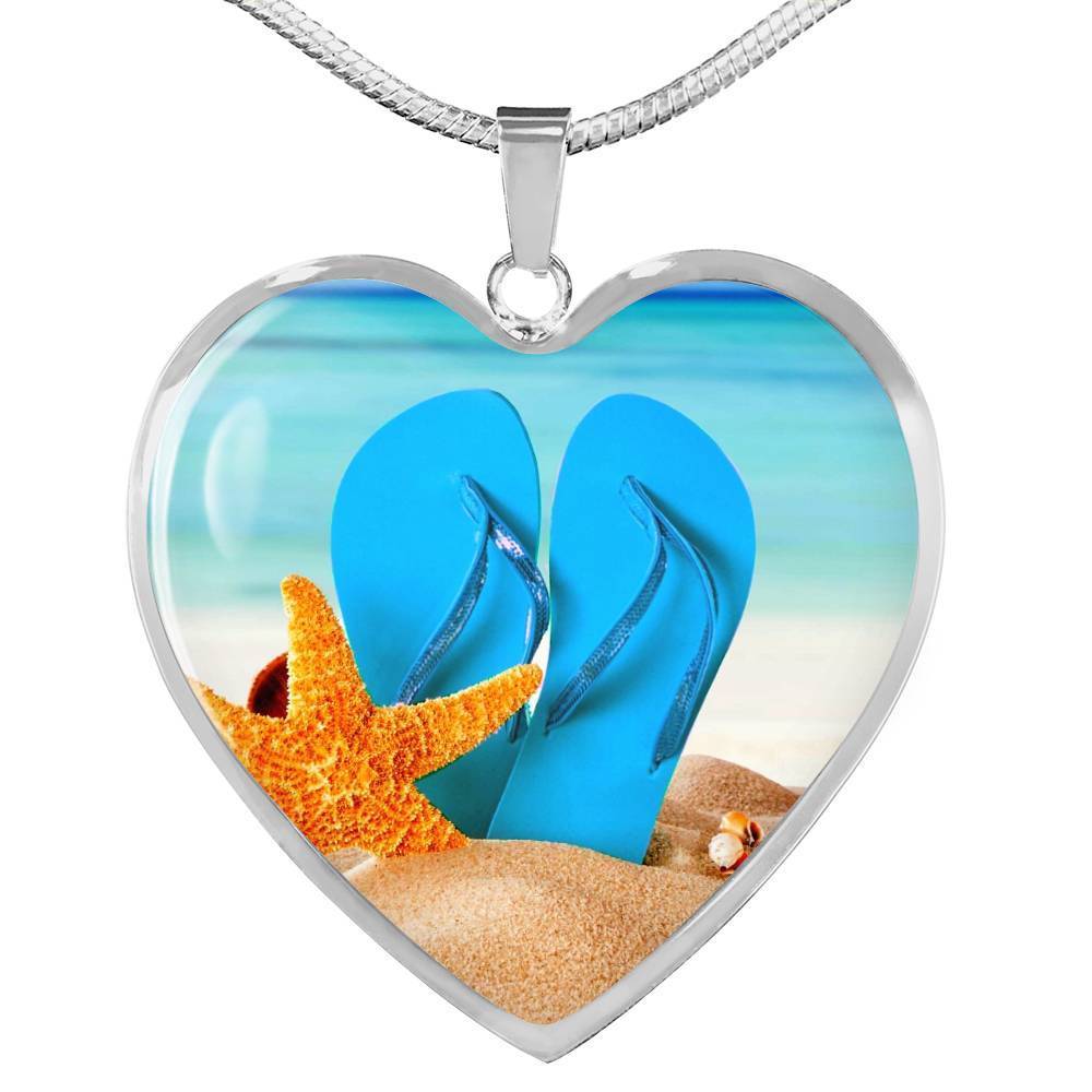 New Flip Flops on the Beach - Heart Pendant Necklace