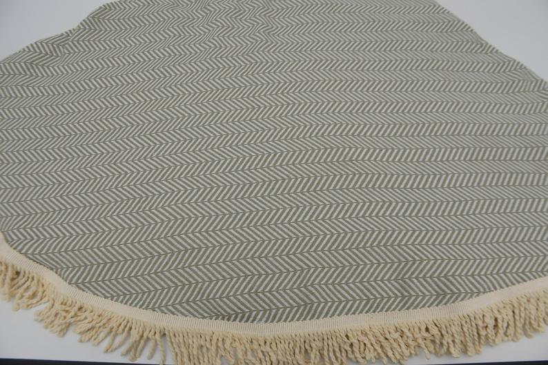 Olive Green 100% Cotton Round Beach Towel