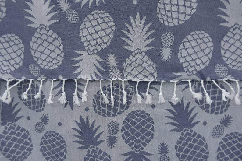 Pineapple Blue Gray 100% Cotton Towel