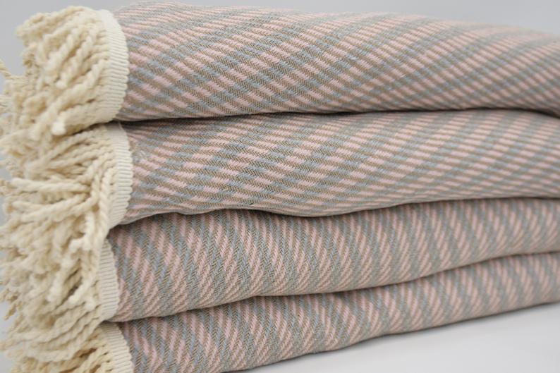 Pink, Beige and Gray 100% Cotton Round Beach Towel