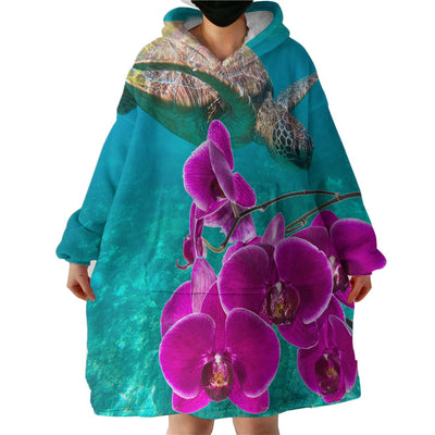 Sea Turtle and Orchids Wearable Blanket Hoodie