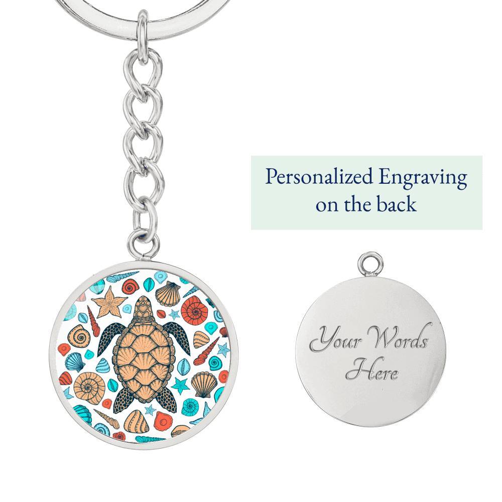 Sea Turtle and Seashells Beachy Keychain