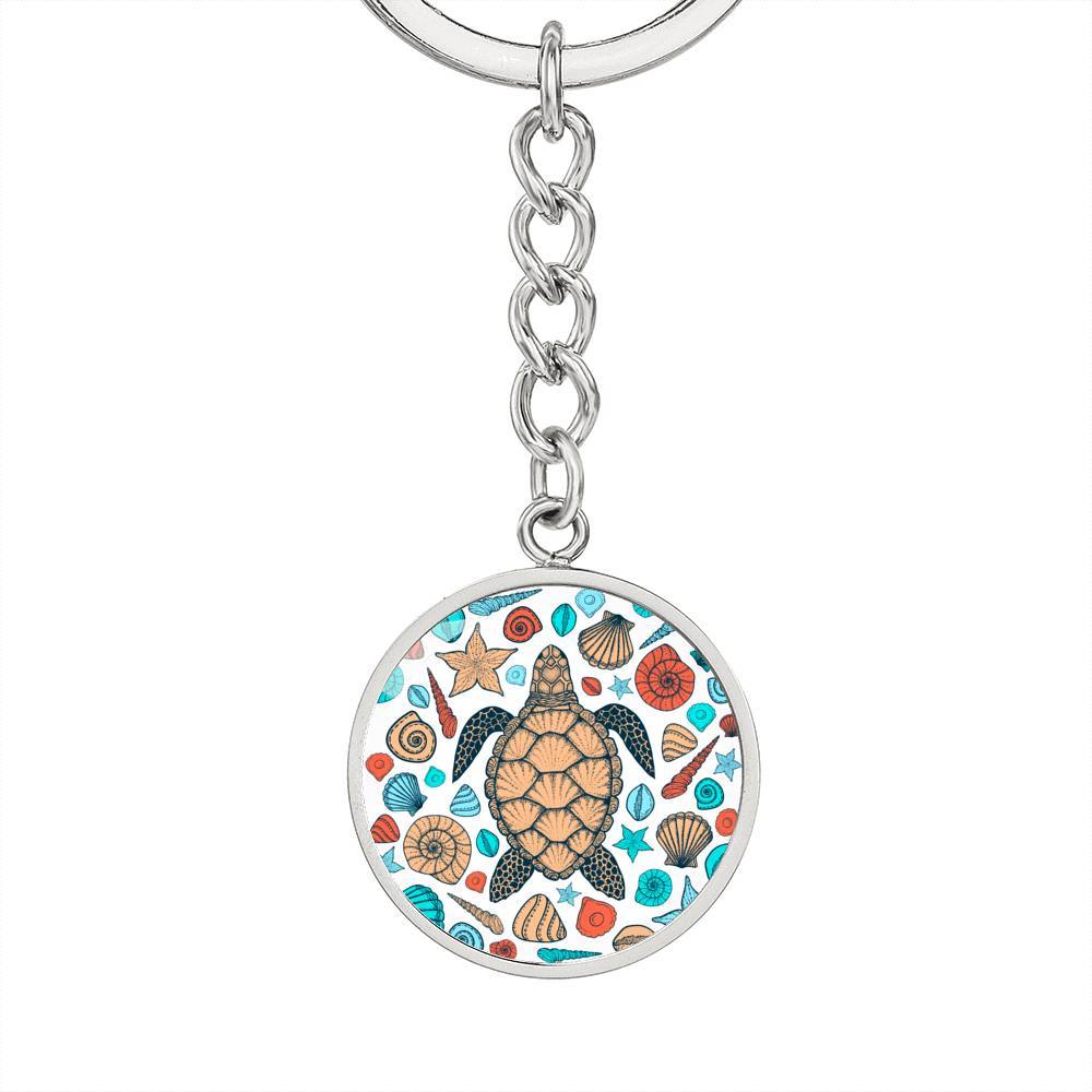Sea Turtle and Seashells Beachy Keychain