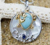 Sea Turtle Pendant Necklace with Larimar, Lapis Lazuli and Mother of Pearl