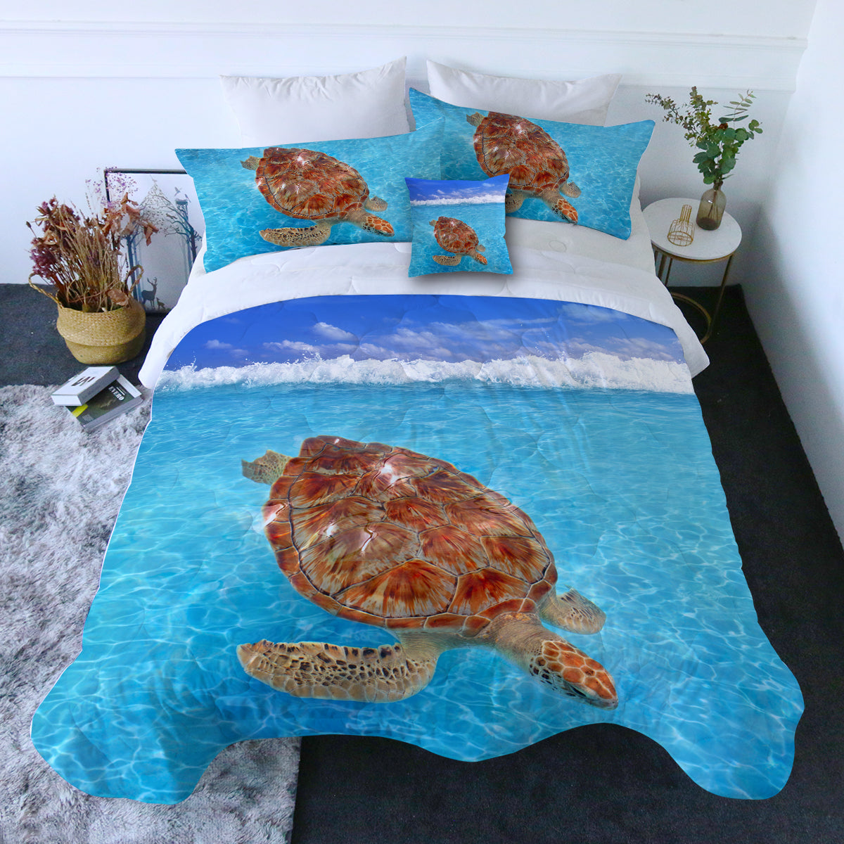 Sea Turtle Comforter with Shams and Pillow Cover