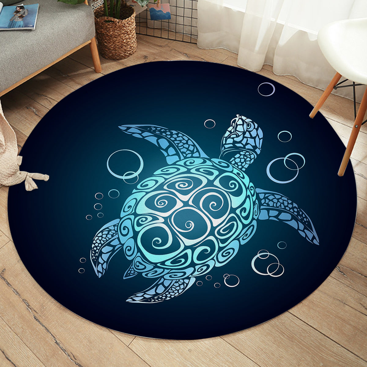 Black Turtle Twist Round Area Rug