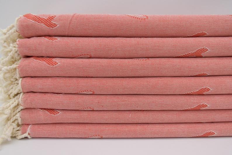 Sea Turtles and Dolphins Red 100% Cotton Towel