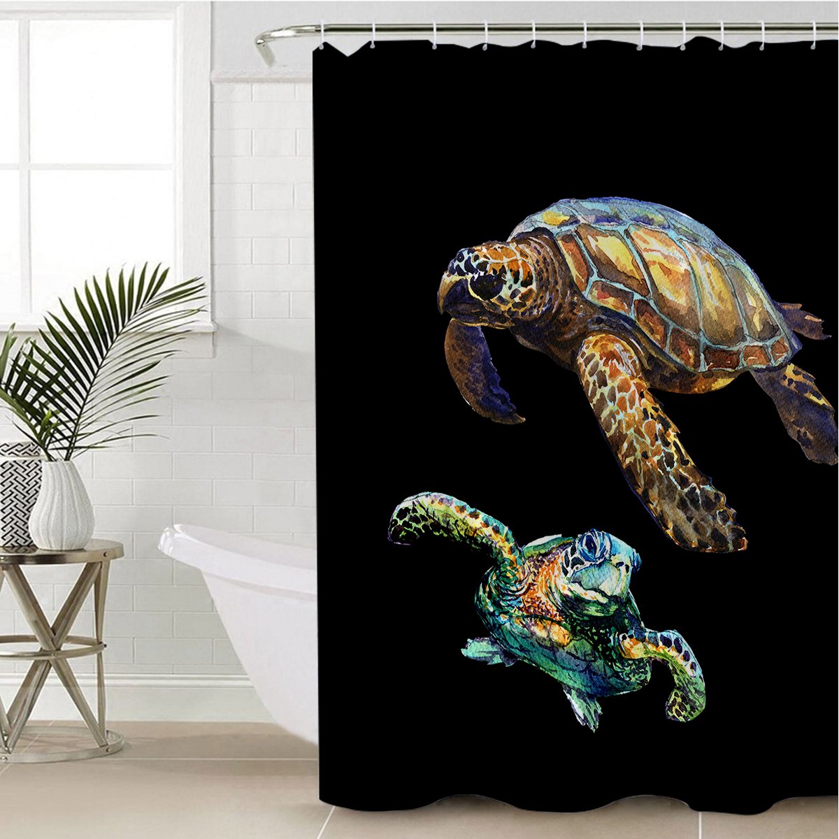 Sea Turtles in Black Shower Curtain