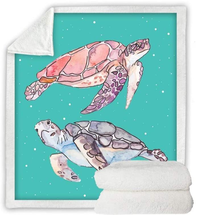 Sea Turtles in Green Soft Sherpa Blanket