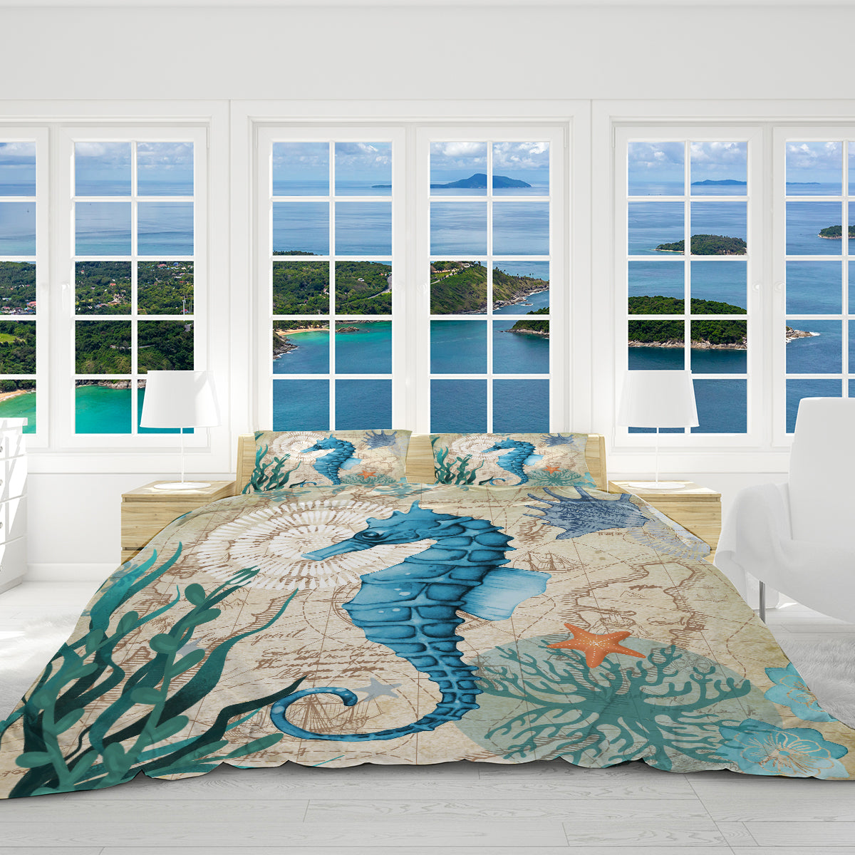 Seahorse Love Reversible Bedcover Set