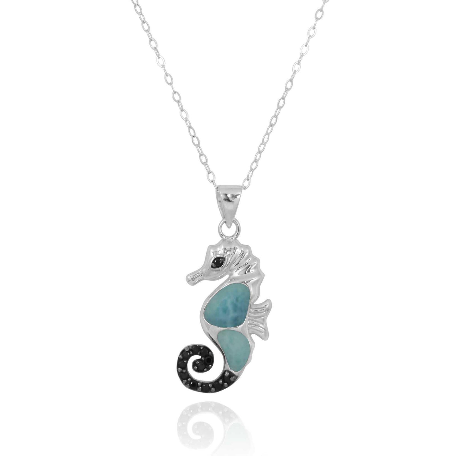 Seahorse Pendant with Larimar and Black Spinel