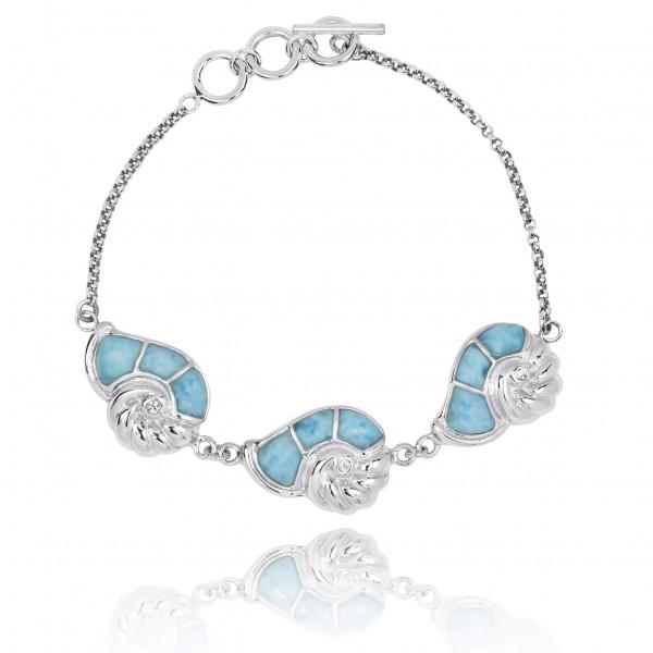 Seashell Bracelet with Larimar and Crystal