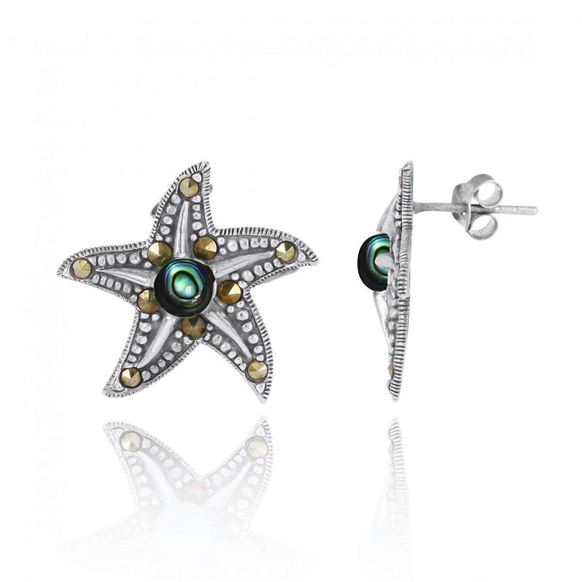 Starfish Stud Earrings with Abalone Shell and Marcasite