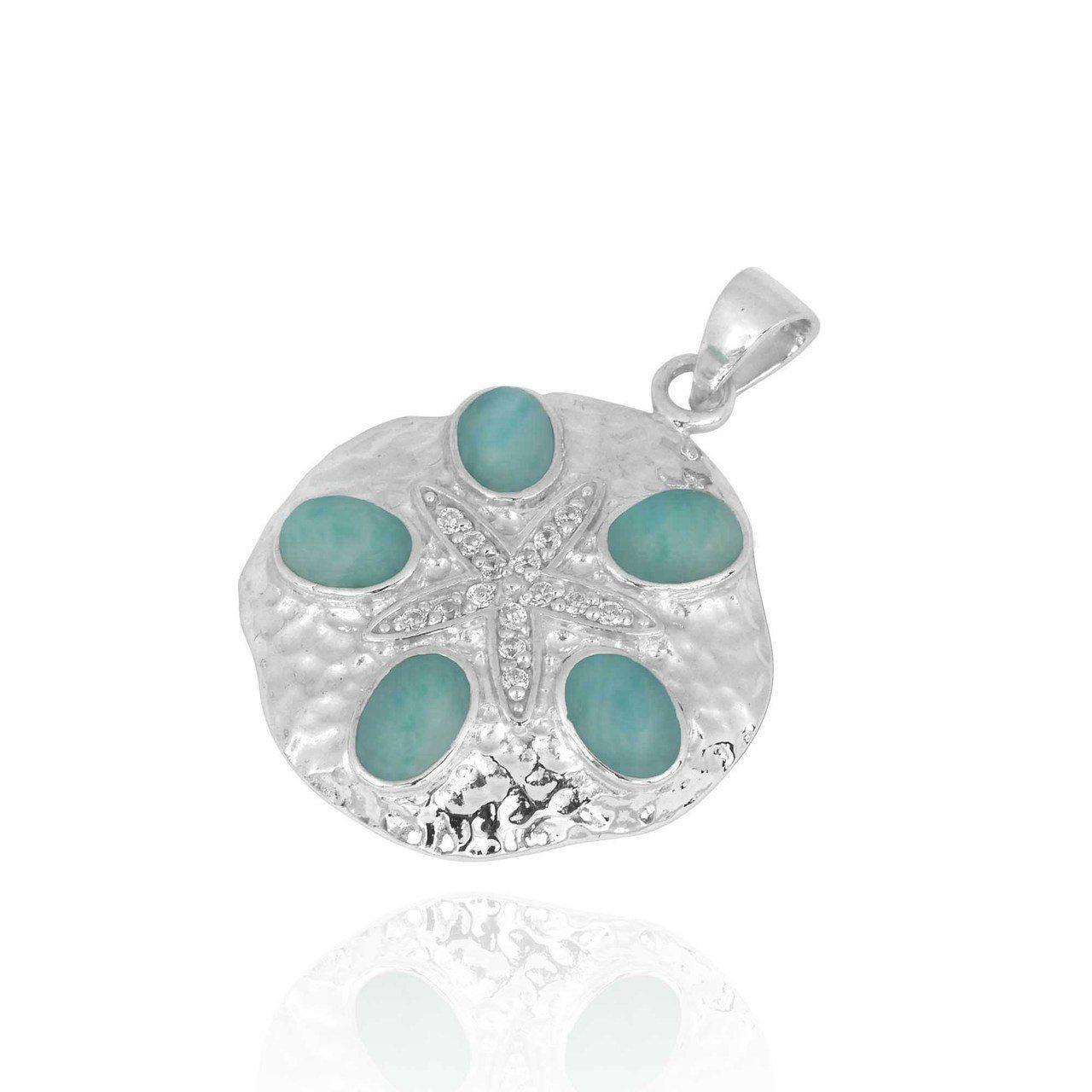 Sterling Silver and Larimar Sand Dollar Pendant Necklace