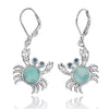 Sterling Silver Crab with Larimar and London Blue Topaz Lever Back Earrings