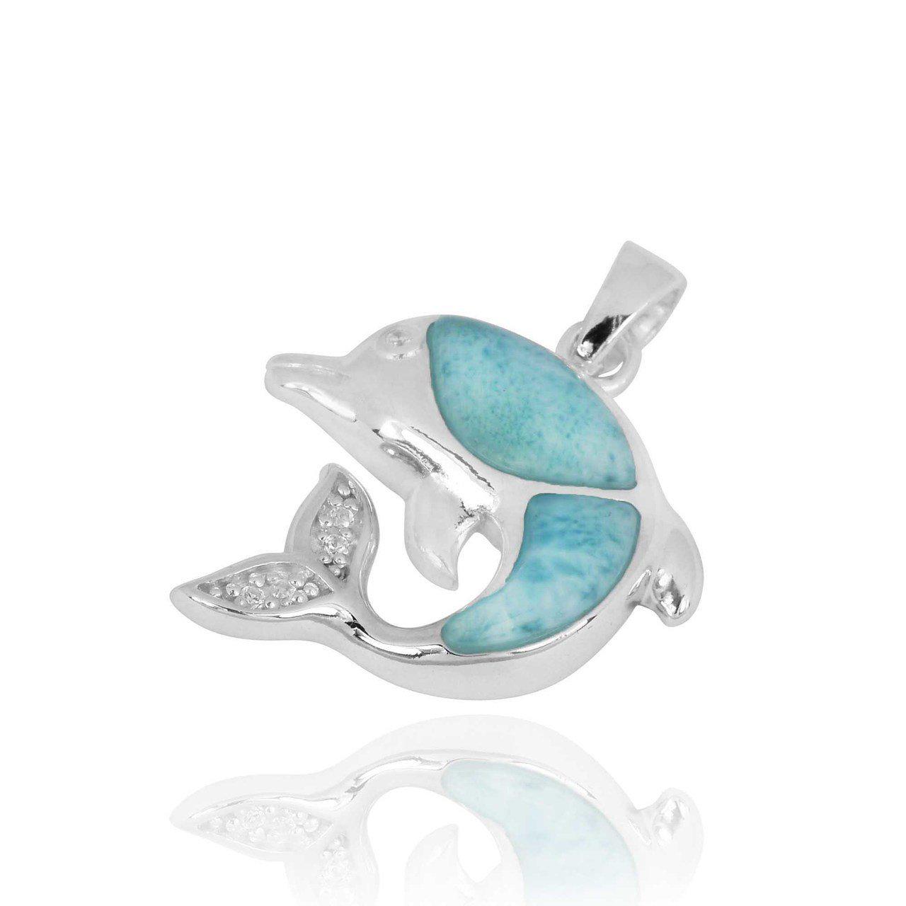Dolphin Pendant Necklace with Larimar