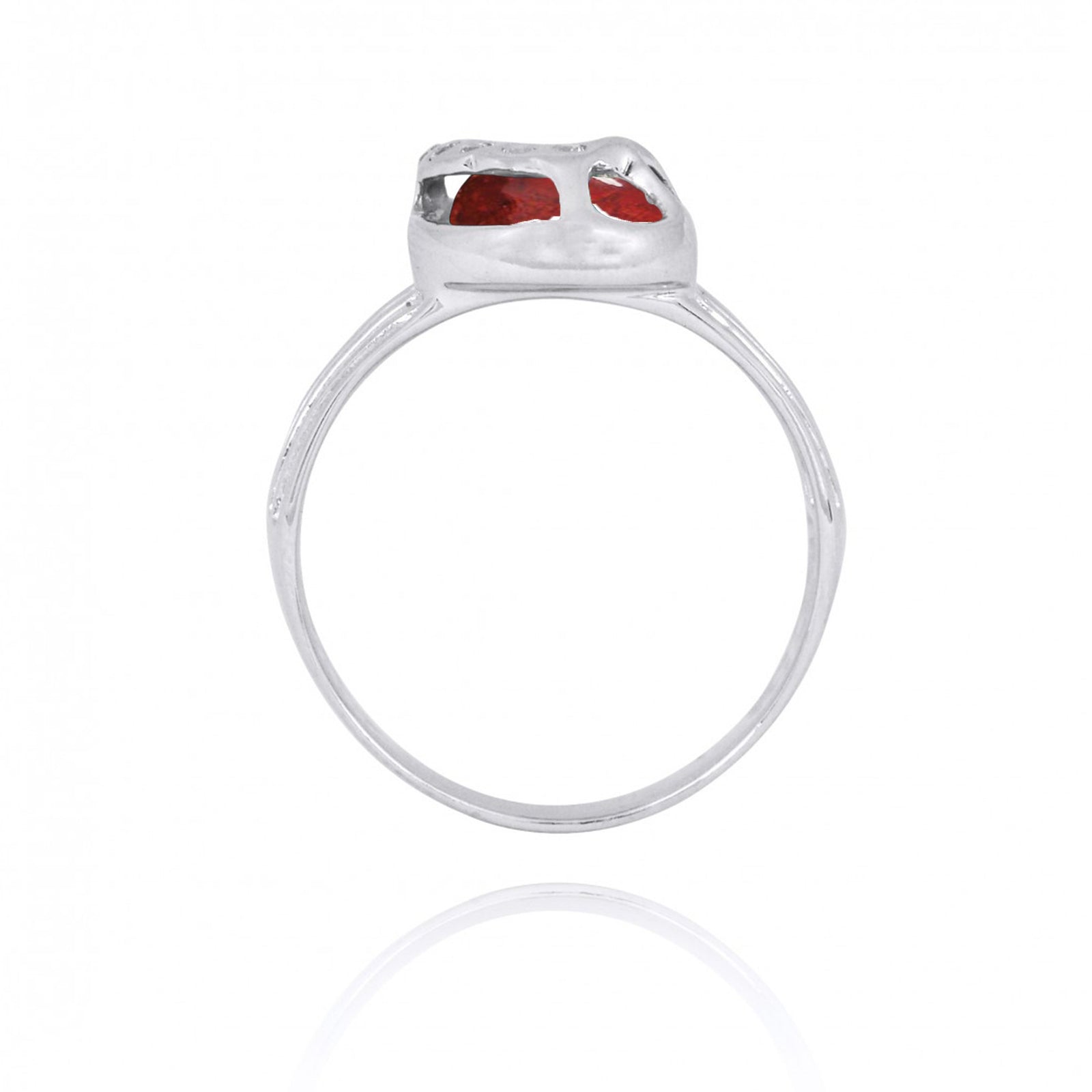 Sterling Silver Flip Flop Ring with Red Coral and White CZ