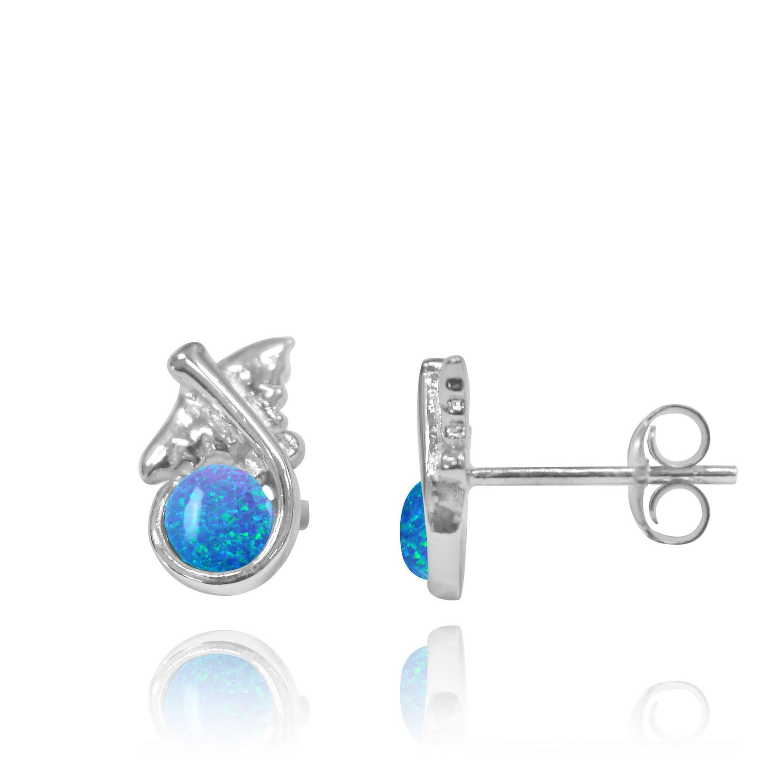Manta Ray Earrings with Round Blue Opal