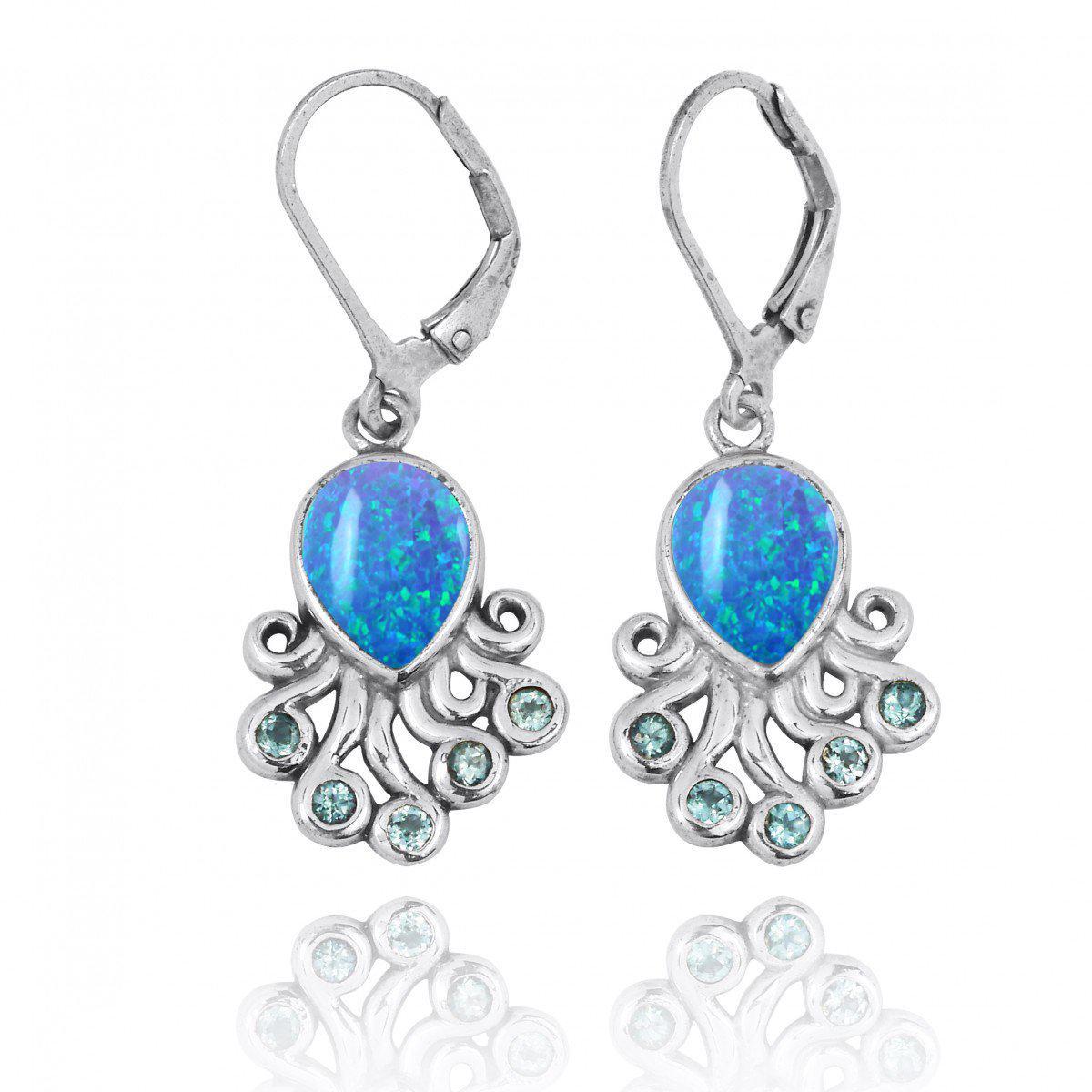 Octopus with Blue Opal and Swiss Blue Topaz Earrings