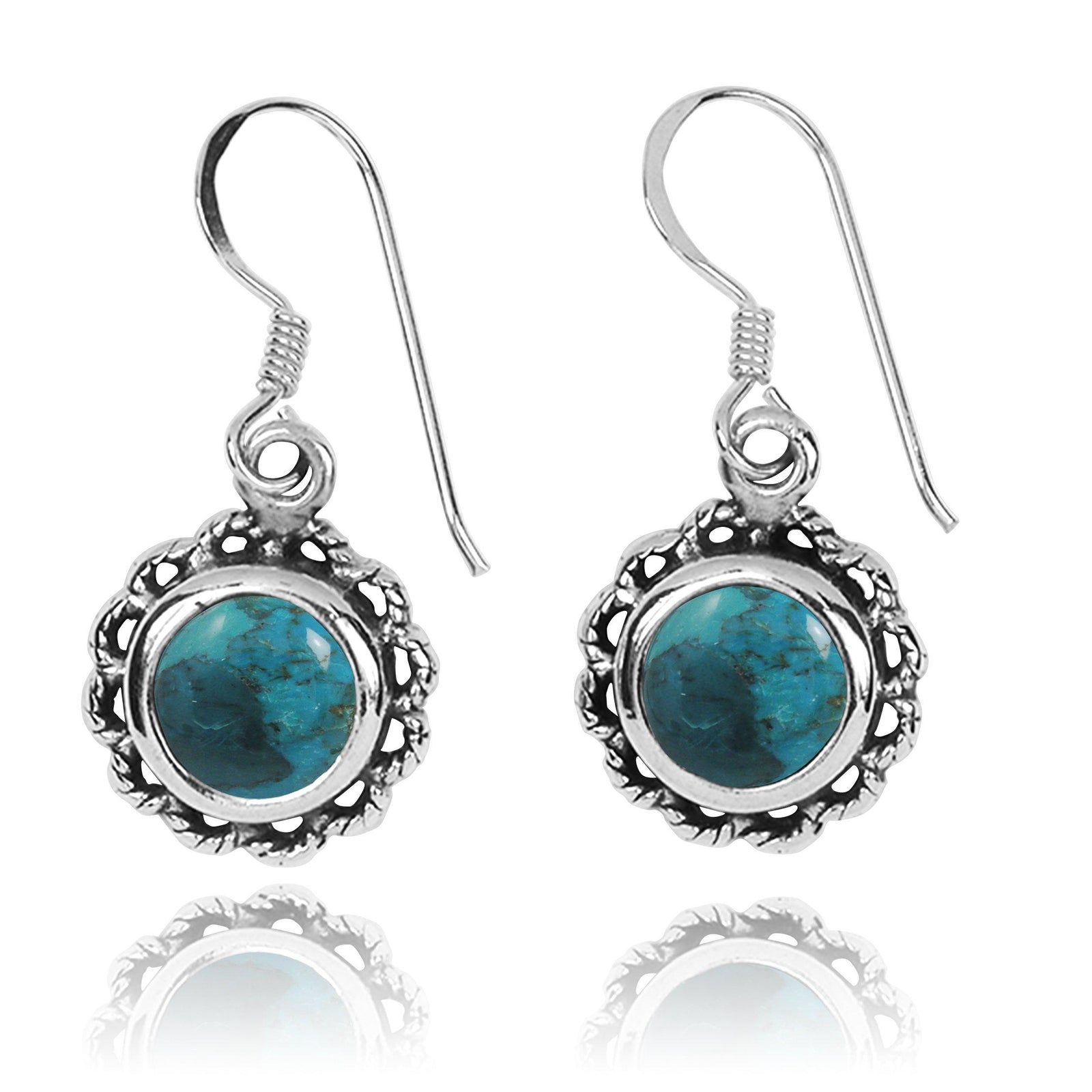 Sterling Silver Round French Wire Earrings with Round Compressed Turquoise
