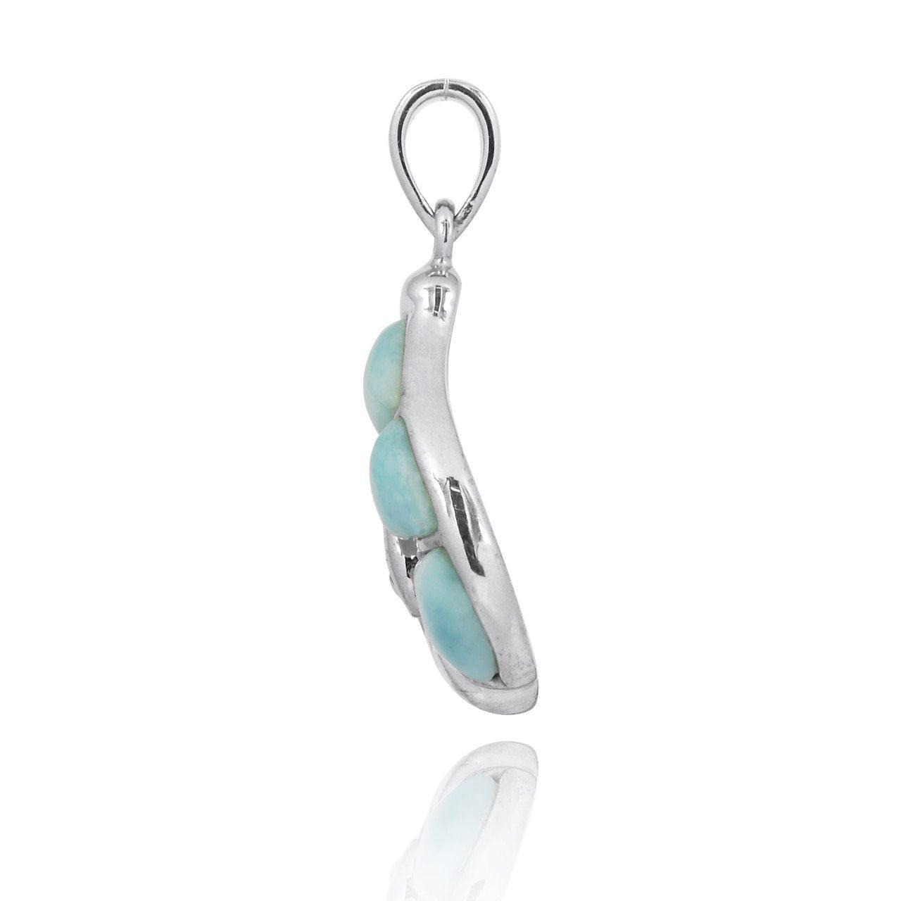 Sterling Silver Seashell Pendant Necklace with Larimar and White CZ