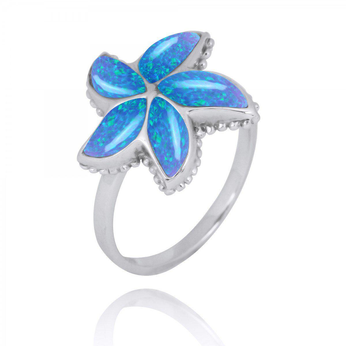 Sterling Silver Starfish Ring with Blue Opal