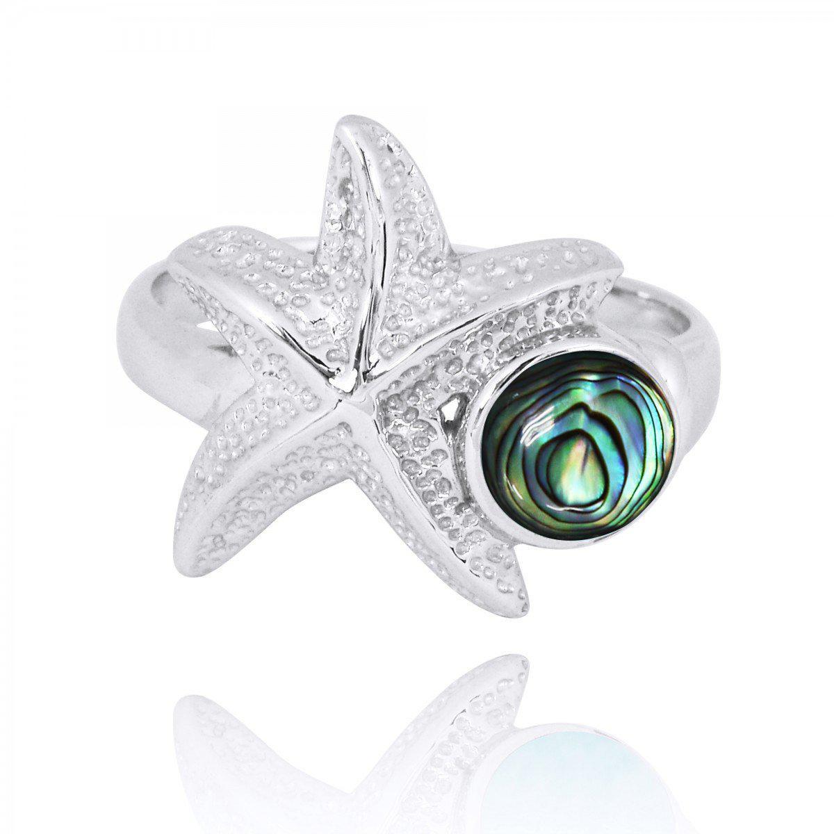 Sterling Silver Starfish Ring with Round Abalone Shell