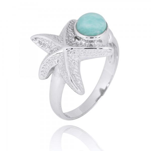Sterling Silver Starfish Ring with Round Larimar