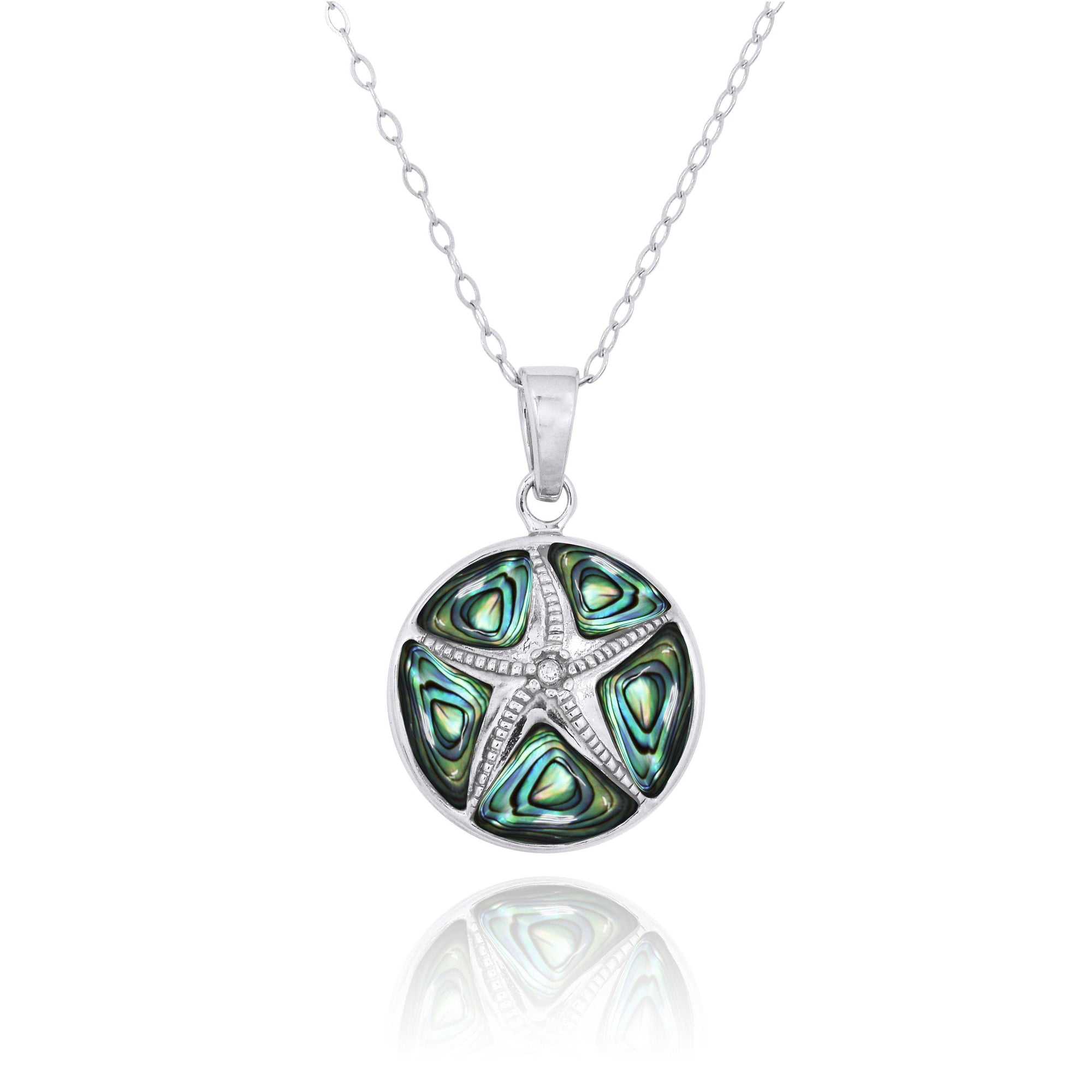Sterling Silver Starfish with Crystal and Abalone Shell Pendant Necklace