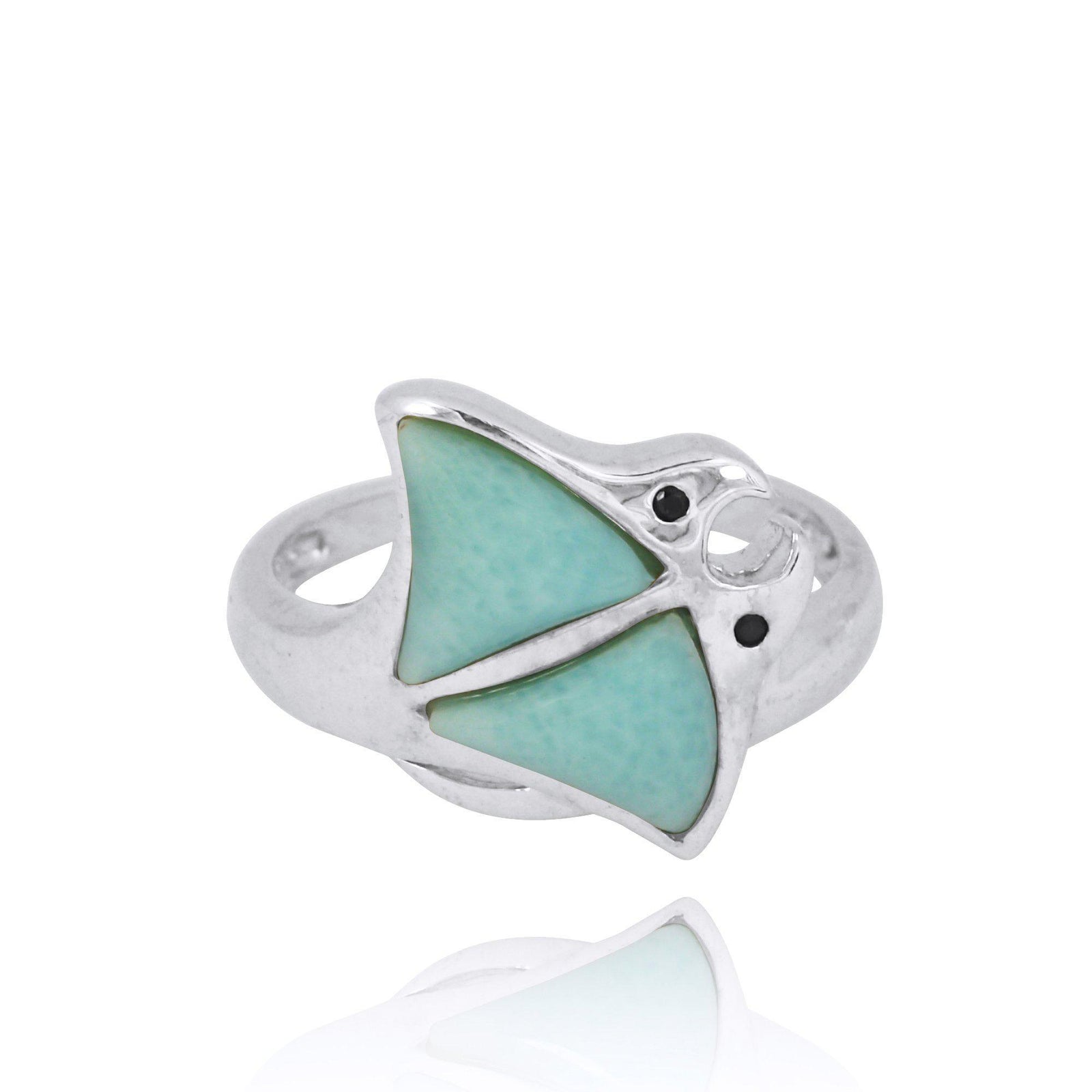 Sterling Silver Stingray Ring with Larimar and Black Spinel