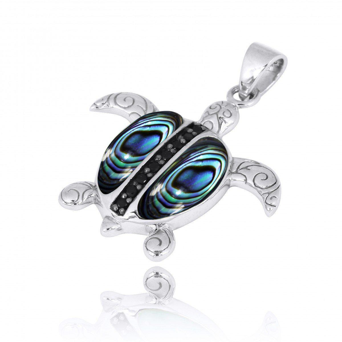 Turtle Pendant Necklace with Abalone Shell and Black Spinel