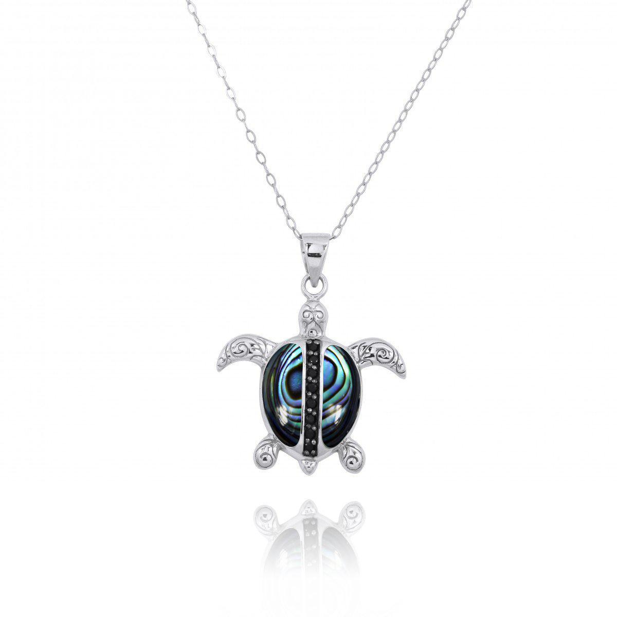 Turtle Pendant Necklace with Abalone Shell and Black Spinel