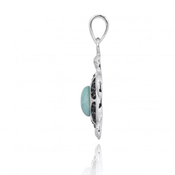 Sea Turtle Pendant Necklace with Larimar and Black Spinel