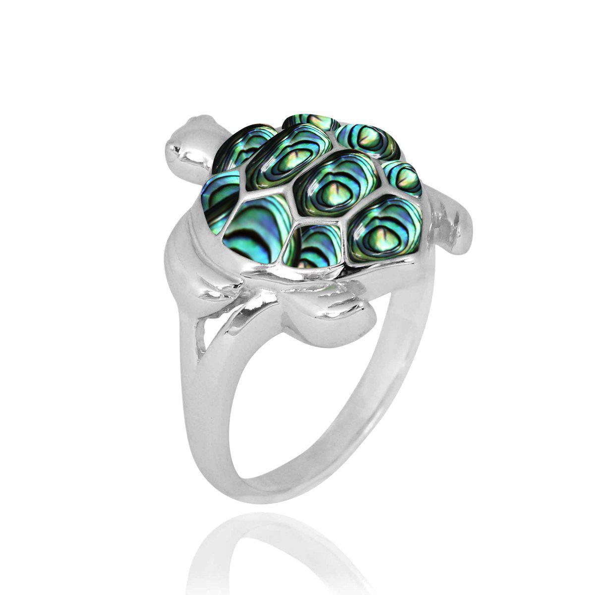 Sterling Silver Turtle Ring with Abalone Shell