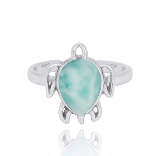 Sterling Silver Turtle Ring with Larimar