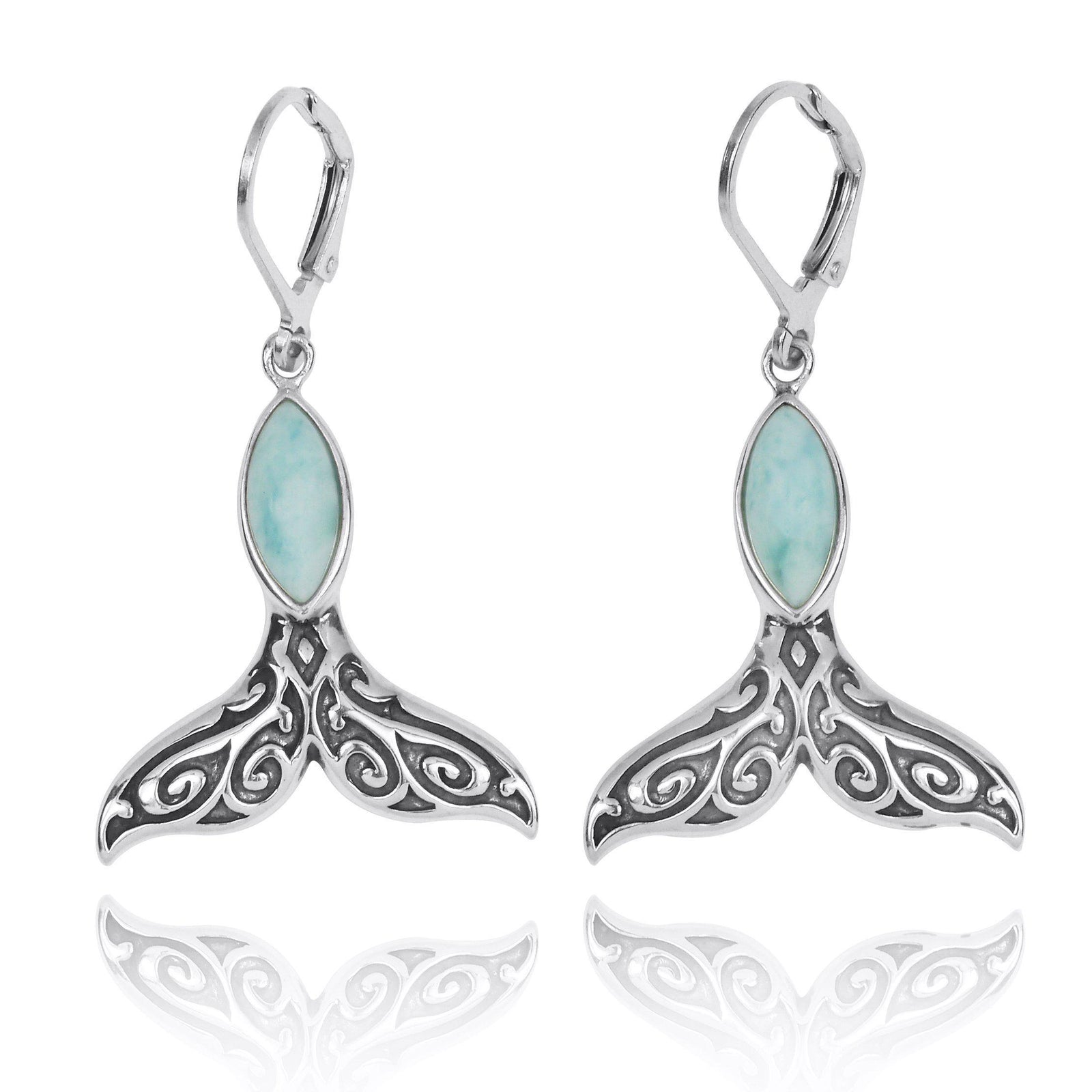 Whale Tail Earrings with Larimar