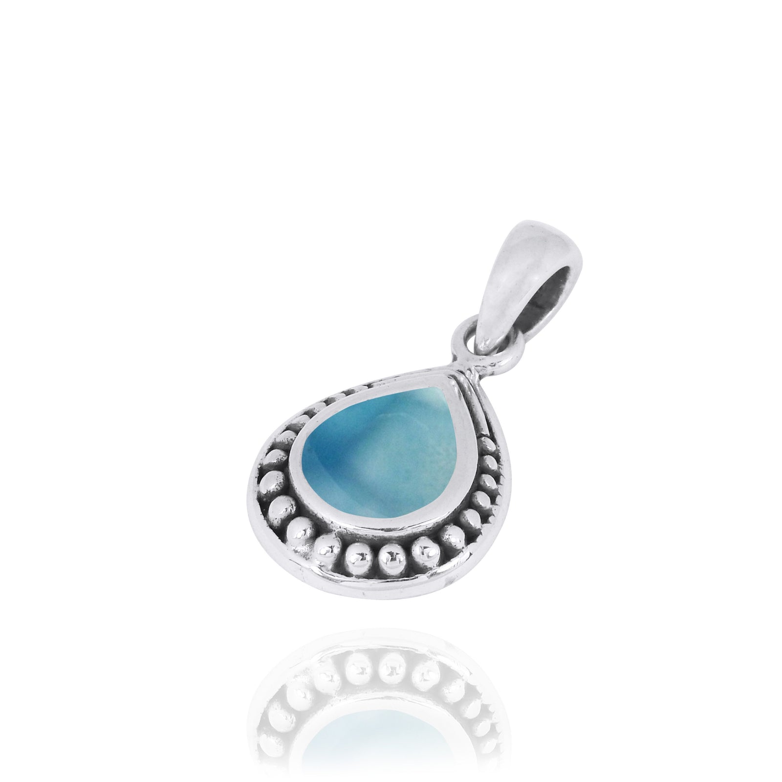Teardrop Shaped Oxidized Silver Pendant with Larimar