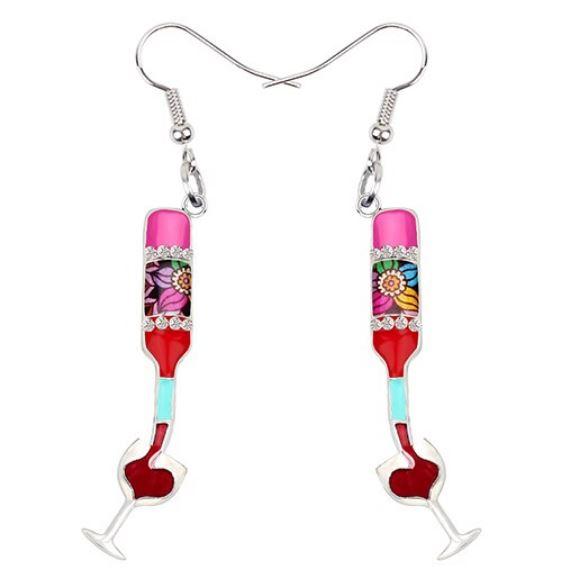 The Ocean and I and a Glass of Wine - Enamel Pendant Earrings