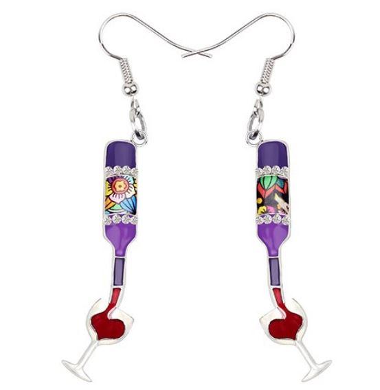 The Ocean and I and a Glass of Wine - Enamel Pendant Earrings