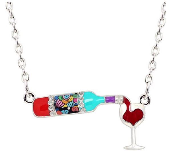 The Ocean and I and a Glass of Wine - Enamel Pendant Necklace