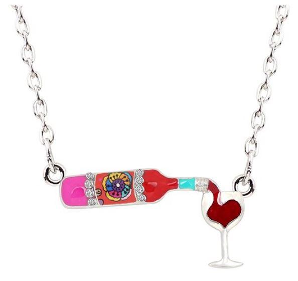 The Ocean and I and a Glass of Wine - Enamel Pendant Necklace