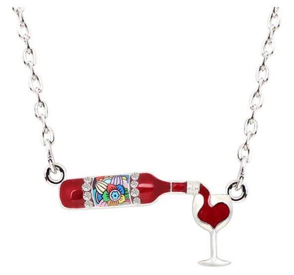 The Ocean and I and a Glass of Wine - Enamel Pendant Necklace