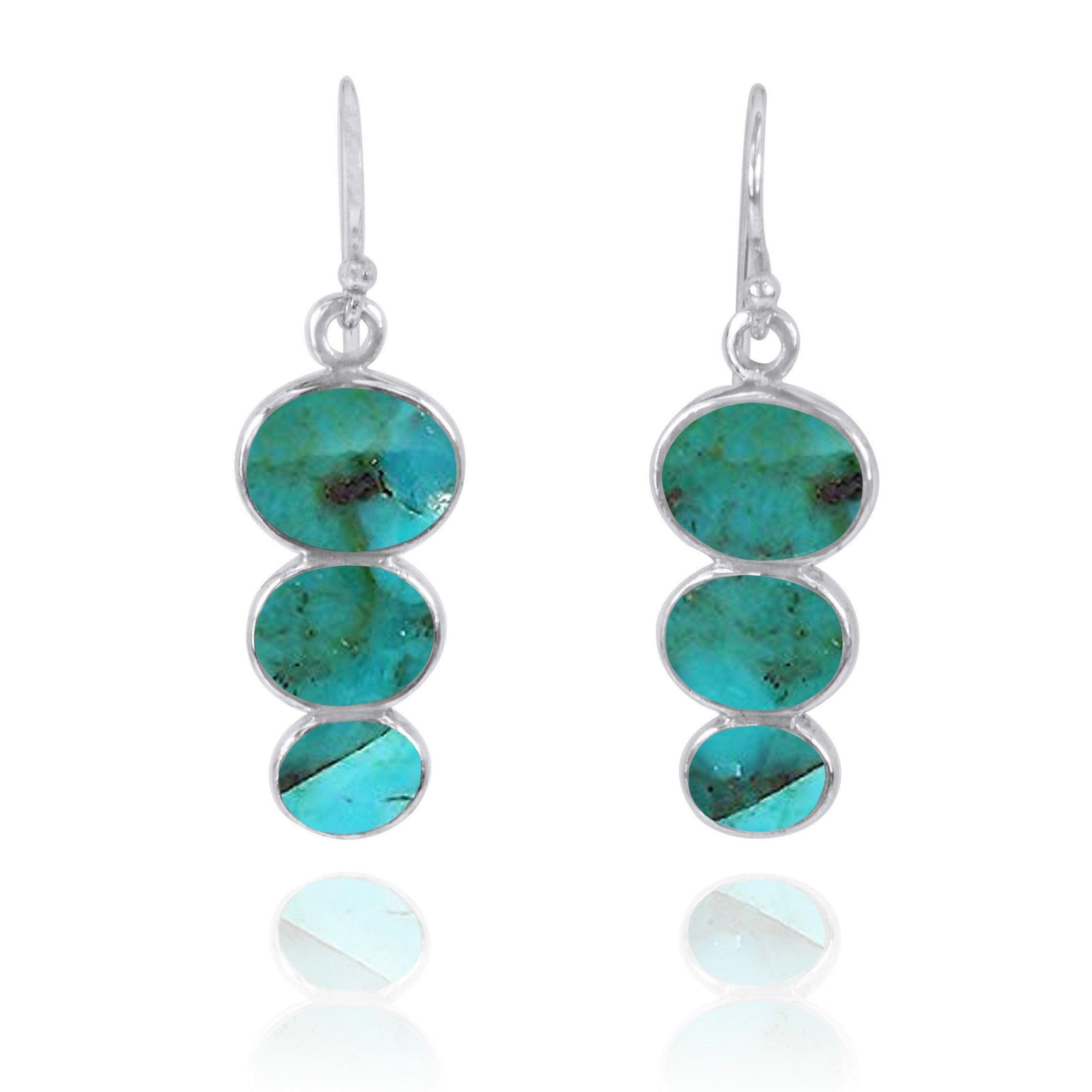Triple Turquoise Sterling Silver Drop Earrings