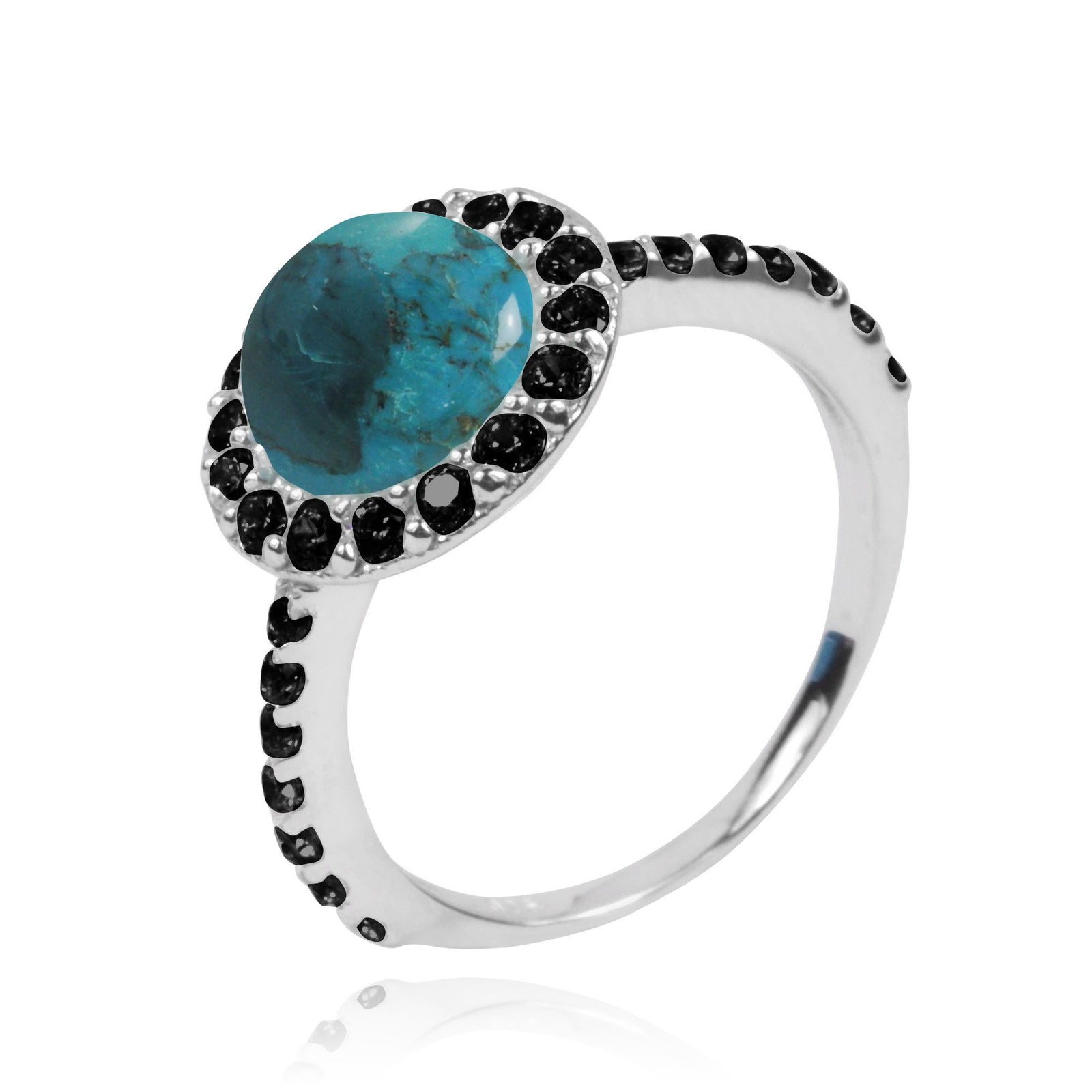Turquoise Cocktail Ring with 22 Round Shape Black Spinal Stones