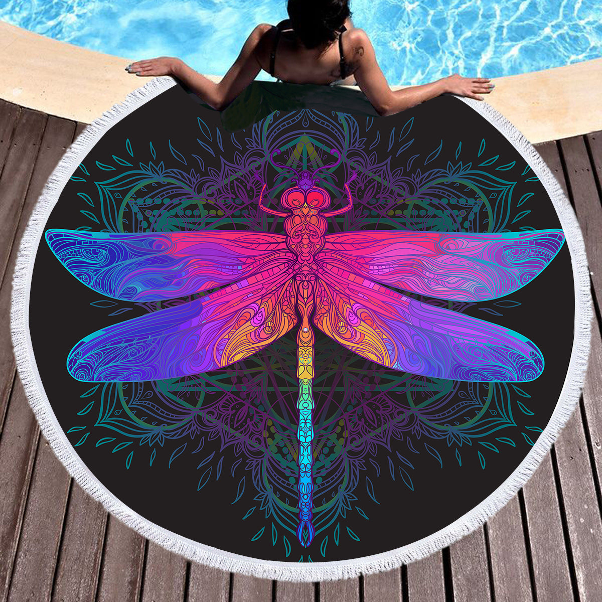 Dragonfly Round Beach Towels by Coastal Passion