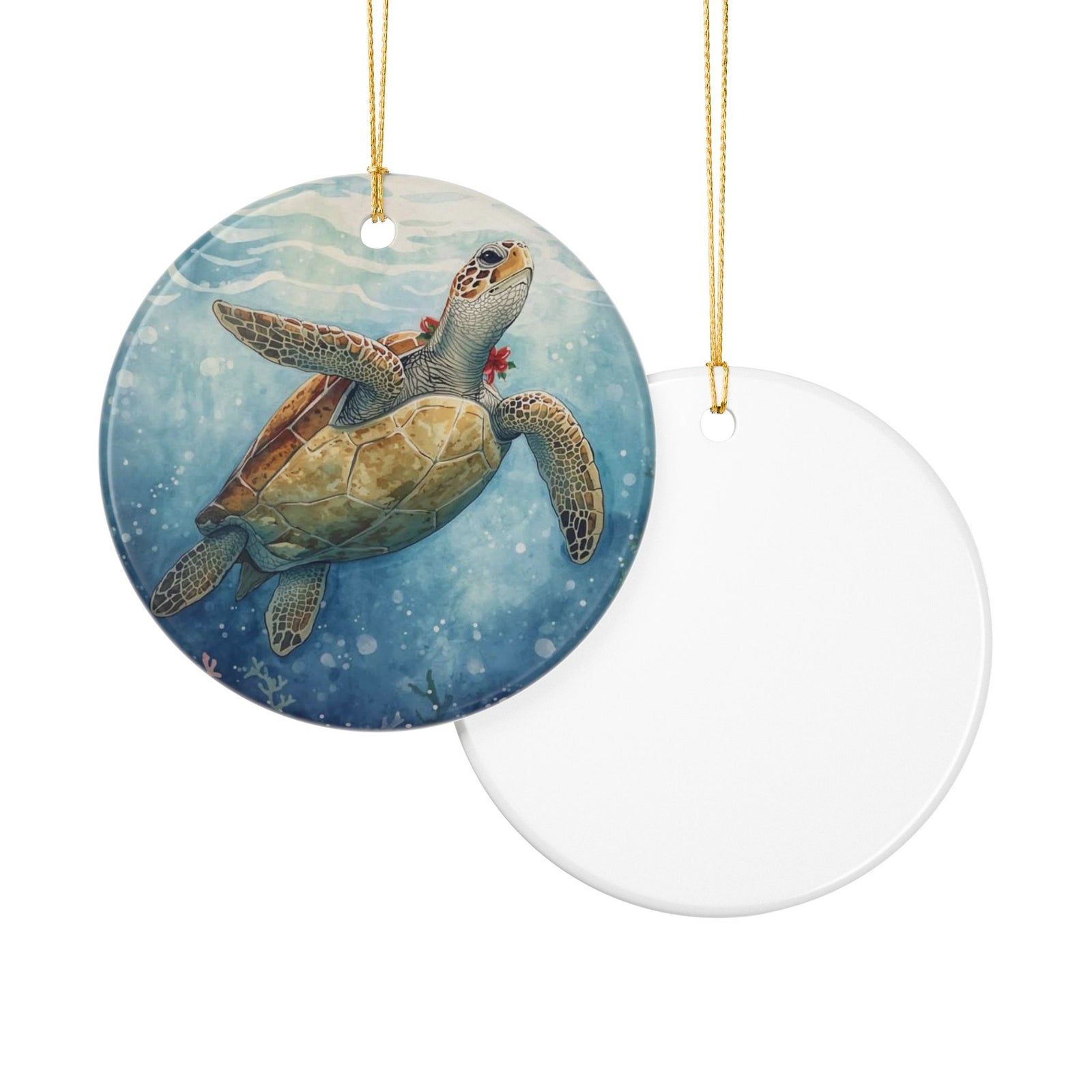 Sea Turtle Ceramic Ornament - Coastal Holiday Decoration