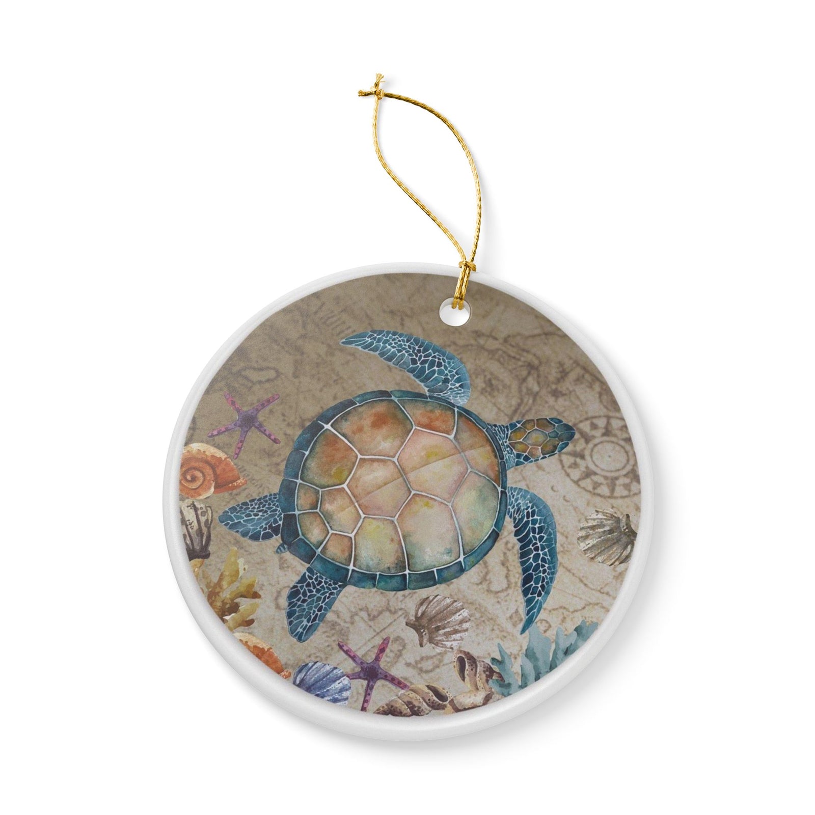 Sea Turtle's Journey Ceramic Ornament - Coastal Decoration