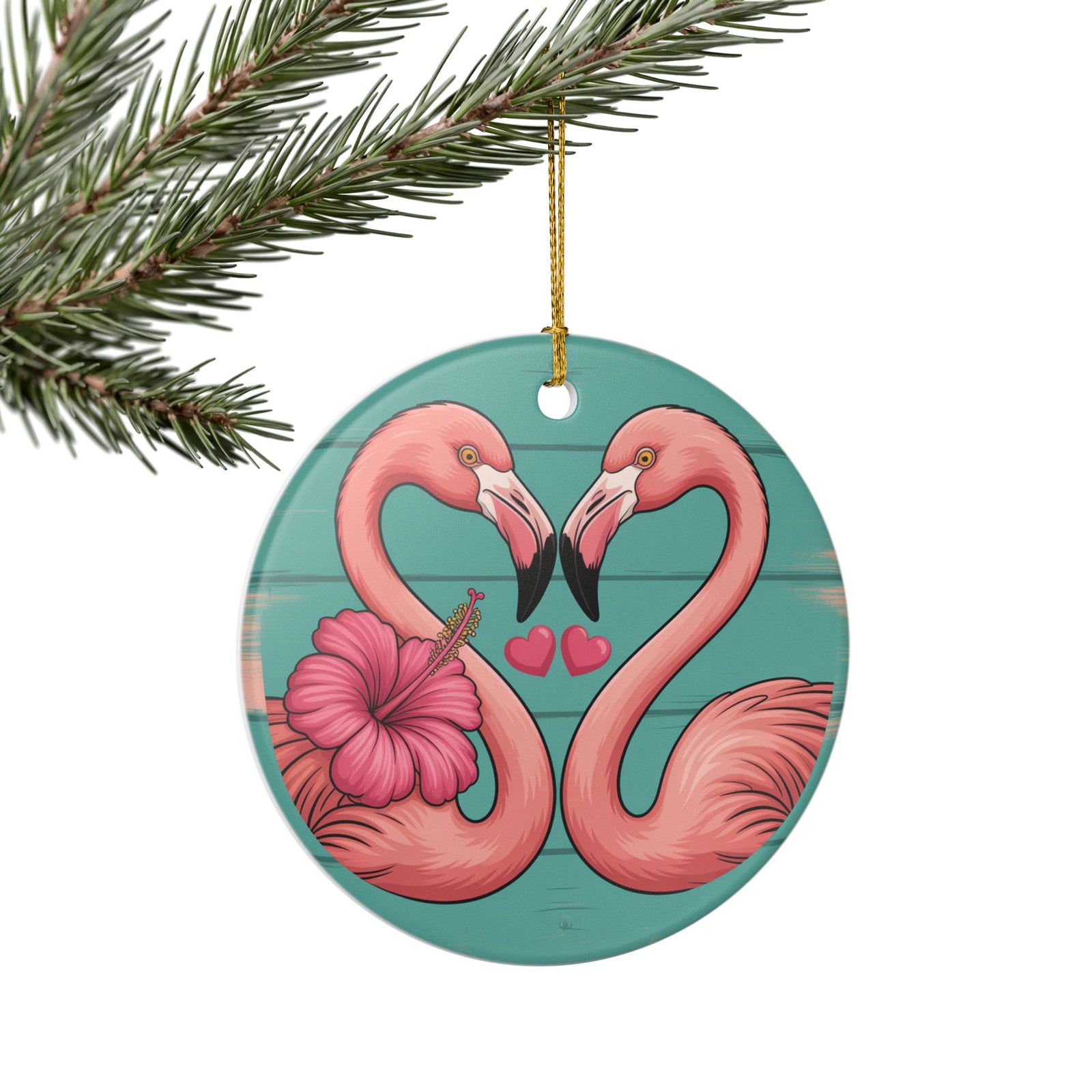 Flamingo Flower Ceramic Ornament - Coastal Holiday Decoration