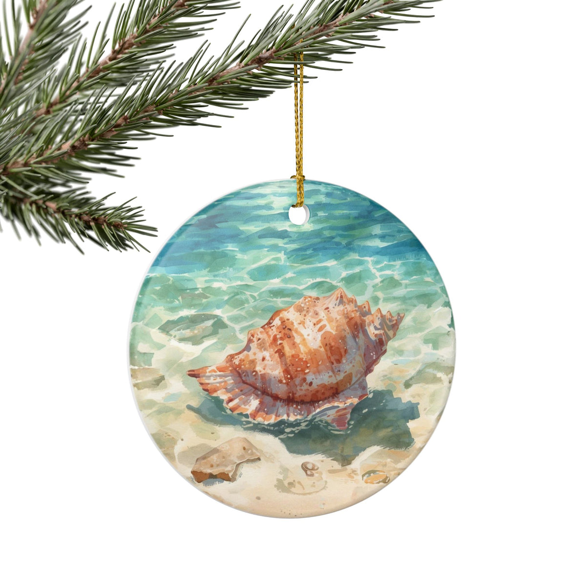 Shelly Ceramic Ornament - Coastal Holiday Decoration