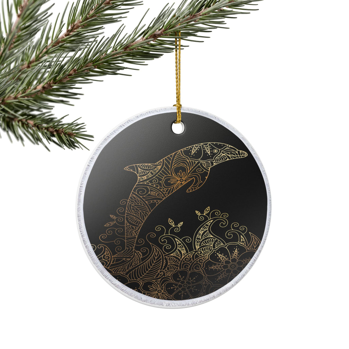 The Golden Dolphin Ceramic Ornament - Coastal Holiday Decoration